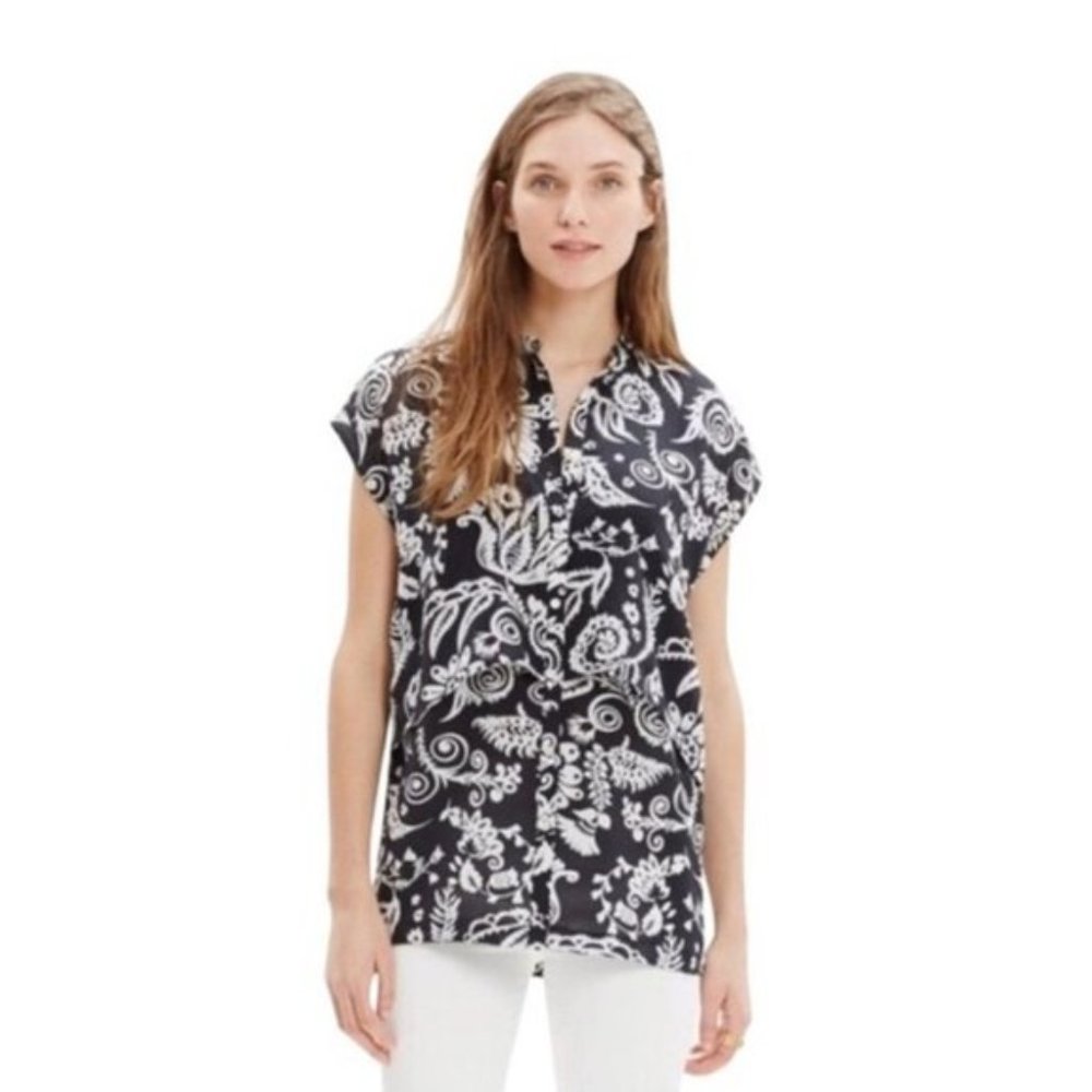 Madewell Tiered Tunic Silk Blouse Top Shirt Folkcraft Floral Paisley XS Small